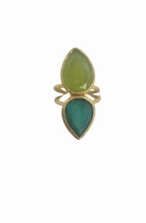 Anello regolabile in ottone con pietre occhio di gatto con tonalità di verde.lunghezza 3cm Spedizione Gratuita