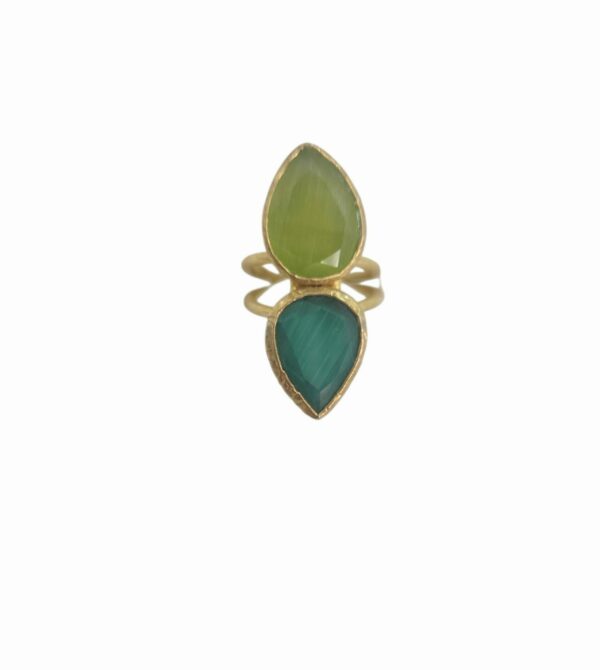 Anello regolabile in ottone con pietre occhio di gatto con tonalità di verde.lunghezza 3cm Spedizione Gratuita