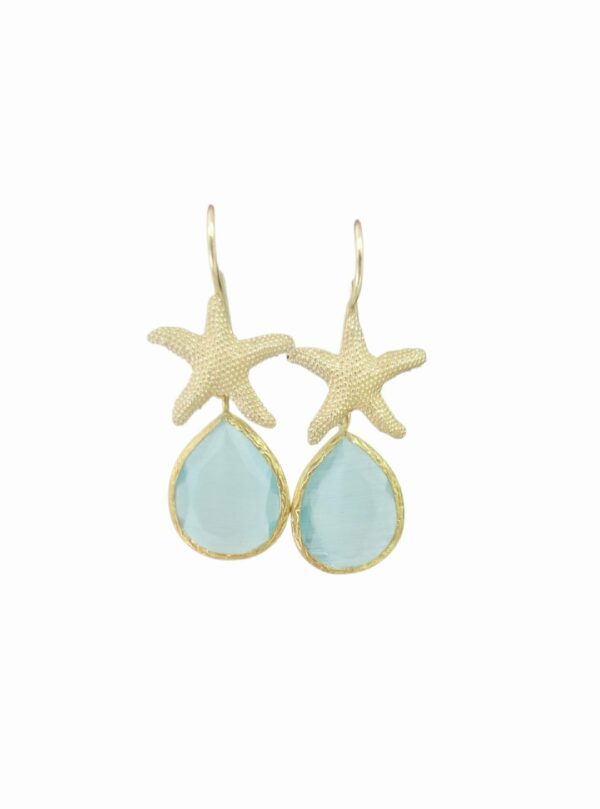 Orecchini realizzati con stelline in ottone e pendente goccia occhio di gatto. lunghezza 4cm peso 3.6gr Spedizione Gratuita