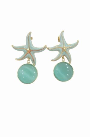 Orecchini realizzati con stella smaltata e pendente occhio di gatto.lunghezza 4.5cmpeso 6.6gr Spedizione Gratuita