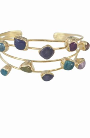 Bracciale rigido ad incastro realizzato con ottone e pietre naturali incastonate multicolore Spedizione Gratuita