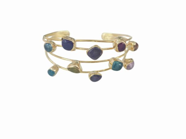 Bracciale rigido ad incastro realizzato con ottone e pietre naturali incastonate multicolore Spedizione Gratuita