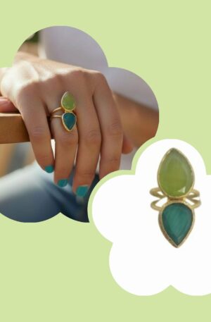 Anello regolabile in ottone con pietre occhio di gatto con tonalità di verde.lunghezza 3cm Spedizione Gratuita