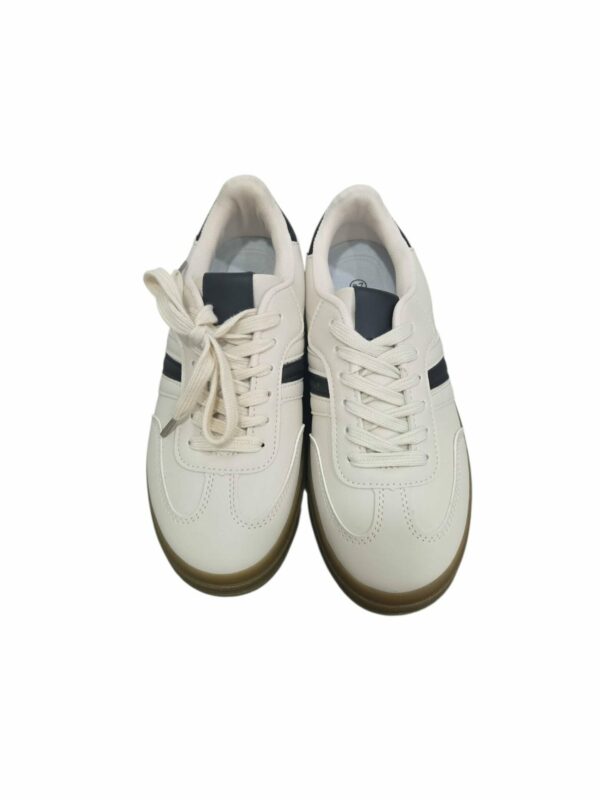 Sneakers in ecopelle beige e nere con doppio rialzo 4.5cm, suola antiscivolo. Spedizione Gratuita
