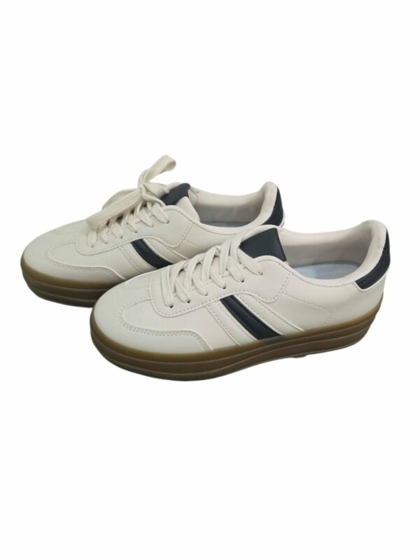 Sneakers in ecopelle beige e nere con doppio rialzo 4.5cm, suola antiscivolo. Spedizione Gratuita