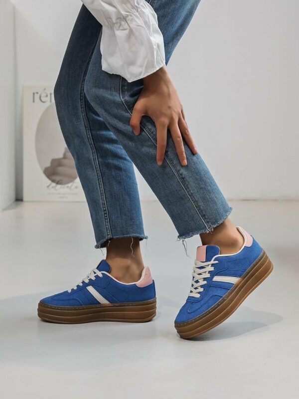 Sneakers azzurre e rosa scamosciate con doppio rialzo 4.5cm, suola antiscivolo. Spedizione Gratuita