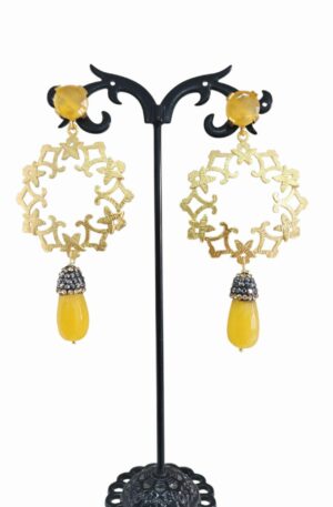 Orecchini realizzati con ottone, goccia in agata con marcasite e perno occhio di gatto.lunghezza 8cmpeso 9.2gr Spedizione Gratuita