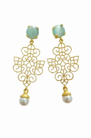 Orecchini  realizzati con ottone, perla di Maiorca e perno occhio di gattolunghezza 6cmpeso 4.2gr Spedizione Gratuita