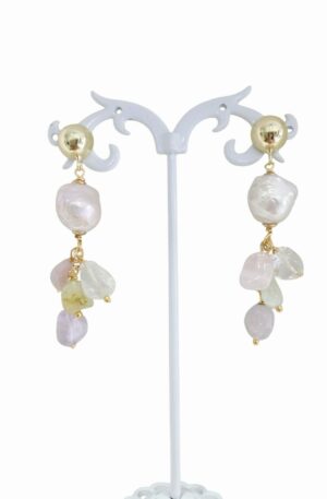 Orecchini  pendenti realizzati con perla barocca e quarzi multicolorelunghezza 6cmpeso 7.1gr Spedizione Gratuita
