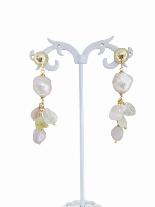 Orecchini  pendenti realizzati con perla barocca e quarzi multicolorelunghezza 6cmpeso 7.1gr Spedizione Gratuita