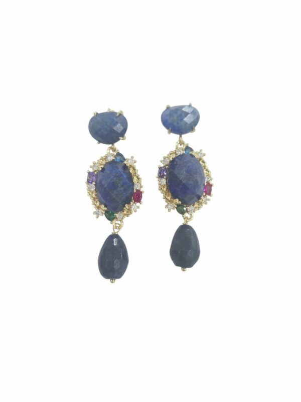 Orecchini  realizzati con lapislazzuli circondati da ottone e zirconi.lunghezza 5cmpeso 8.1gr Spedizione Gratuita