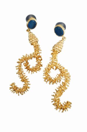 Orecchini  pendenti realizzati con serpente in ottone e perno occhio di gatto. lunghezza 7cmpeso 10.7 gr Spedizione Gratuita