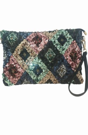 Borsa busta realizzata con paillettes e corda dotata di tracolla e polsiera.Misure 30x 20 Spedizione Gratuita