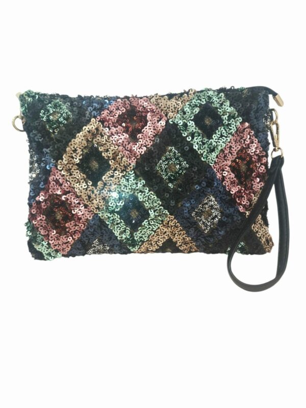 Borsa busta realizzata con paillettes e corda dotata di tracolla e polsiera.Misure 30x 20 Spedizione Gratuita