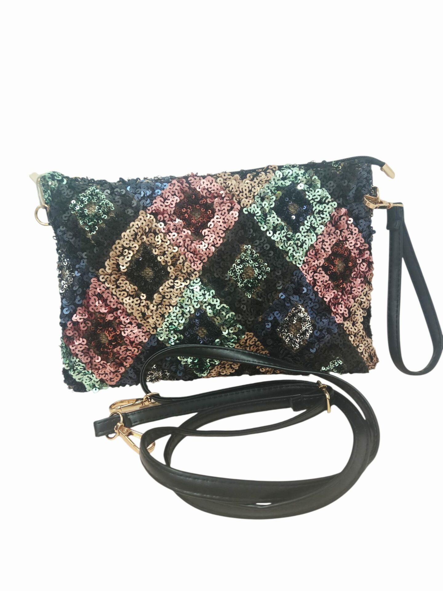 Borsa busta realizzata con paillettes e corda dotata di tracolla e polsiera.Misure 30x 20 Spedizione Gratuita