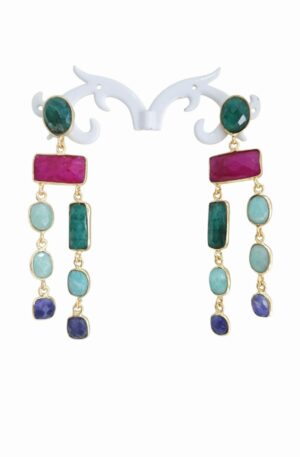 Orecchini  pendenti realizzati con pietre naturali multicolore incastonate nell ‘ottone lunghezza 7cmpeso 6.4gr Spedizione Gratuita