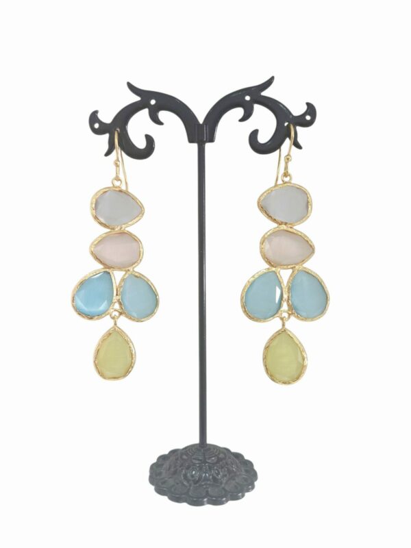 Orecchini occhio di gatto multicolore realizzati con contorno in ottone lunghezza 8cmpeso 7.9gr Spedizione Gratuita