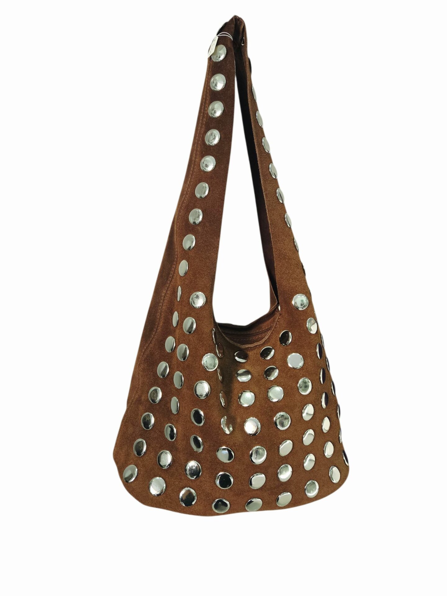 Sacca in camoscio con borchie manico largo colore marrone, interno nudo con base in vera pelle. Chiusura con zipMade Italy ,vera pelle.Misure H21 B15 L29 Spedizione Gratuita Sacca in camoscio con borchie manico largo colore marrone, interno nudo con base in vera pelle. Chiusura con zipMade Italy ,vera pelle.Misure H21 B15 L29 Spedizione Gratuita