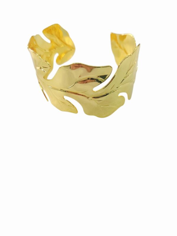 Bracciale rigido foglie realizzato in ottone dorato ad incastro Spedizione Gratuita