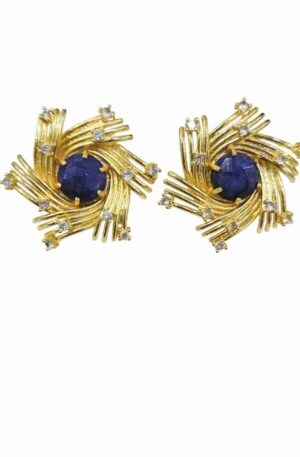 Orecchini lobo realizzati con ottone ,zirconi e lapislazzuli lunghezza 2.5cm x 4cmpeso 12gr Spedizione Gratuita