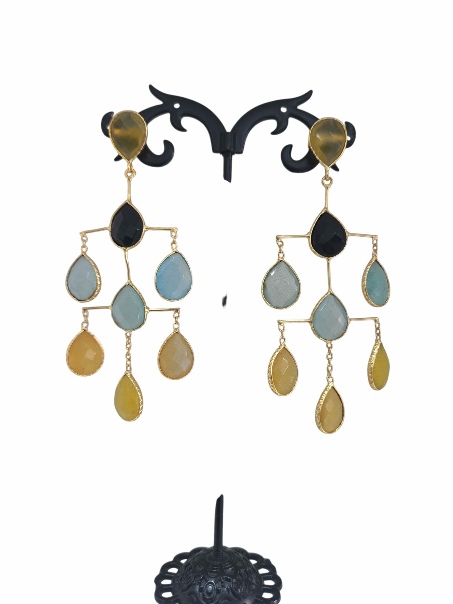 Orecchini  realizzati con ottone e goccie occhio di gattolunghezza 8.5cmpeso 7.4gr Spedizione Gratuita