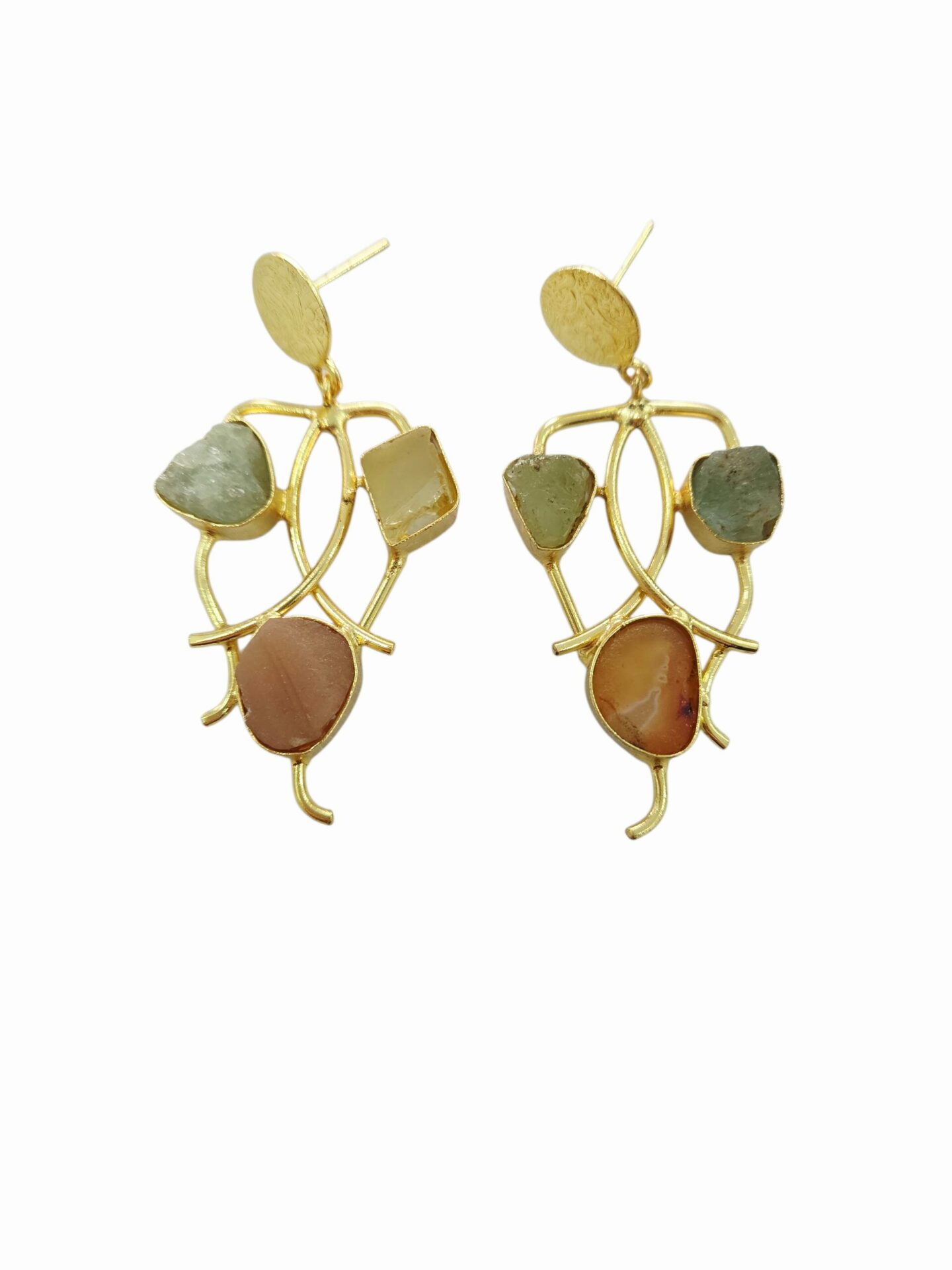 Orecchini  realizzati con ottone e pietre naturali incastonate lunghezza 6cmpeso 8.5gr Spedizione Gratuita