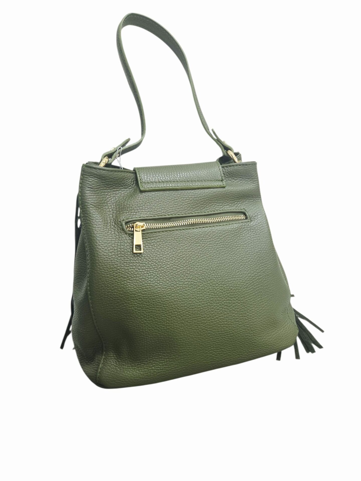 Borsa in vera pelle e camoscio,made Italy, con frange laterali, verde oliva,dotata di pattina apertura con zip interno unico foderato con tasche laterali, tracolla, zip esterna e tacchetti sulla base.Misure H26 B15 L30 Spedizione Gratuita Borsa in vera pelle e camoscio,made Italy, con frange laterali, verde oliva,dotata di pattina apertura con zip interno unico foderato con tasche laterali, tracolla, zip esterna e tacchetti sulla base.Misure H26 B15 L30 Spedizione Gratuita