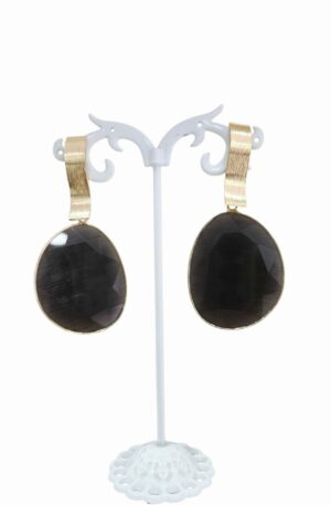 Orecchini realizzati con occhio di gatto contornato in ottone e perno in ottone satinato lunghezza 6cm peso 11,2gr Spedizione Gratuita