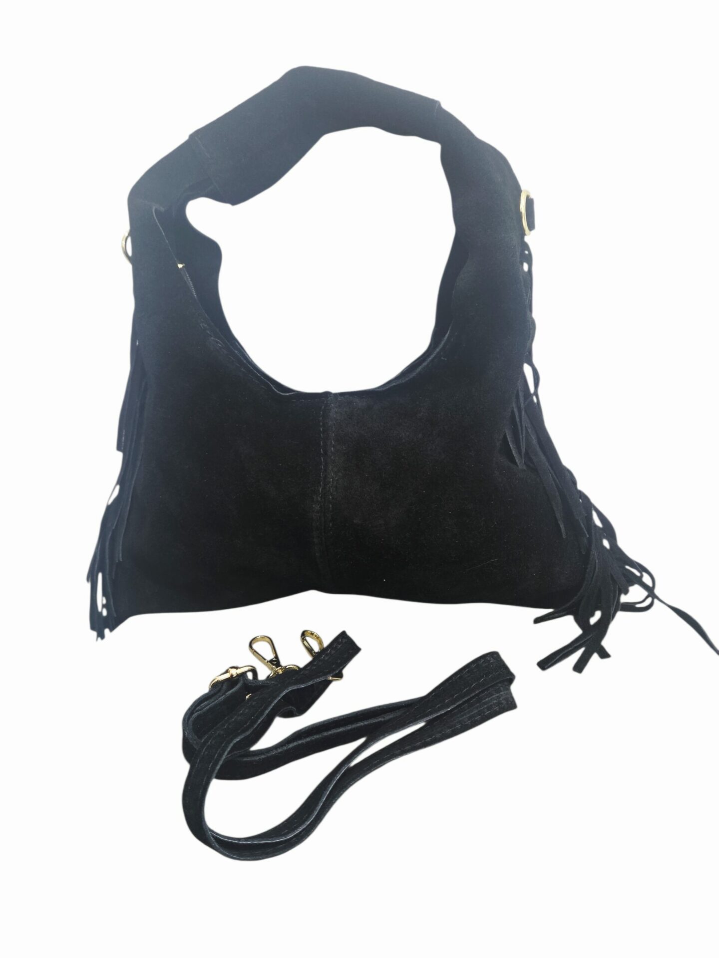 Borsa in camoscio nera,vera pelle made aitaly,con frange laterali,dotata di tracolla chiusura con zip.misure L34 H18 Spedizione Gratuita Borsa in camoscio nera,vera pelle made aitaly,con frange laterali,dotata di tracolla chiusura con zip.misure L34 H18 Spedizione Gratuita