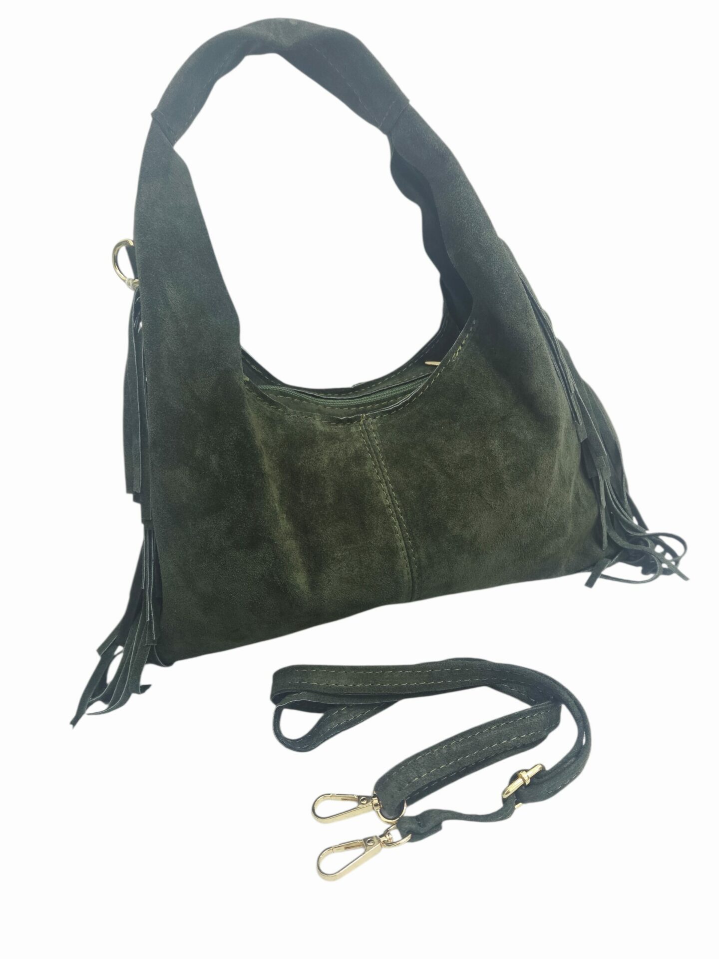 Borsa in camoscio verde,vera pelle made aitaly,con frange laterali,dotata di tracolla chiusura con zip.misure L34 H18 Spedizione Gratuita Borsa in camoscio verde,vera pelle made aitaly,con frange laterali,dotata di tracolla chiusura con zip.misure L34 H18 Spedizione Gratuita