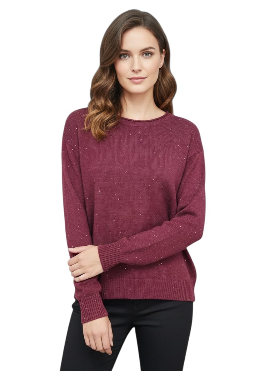 Maglione bordeaux con piccole paillettes, morbido,taglia unica.composizione 50% viscosa 28% poliestere 22% nylon Spedizione Gratuita Maglione bordeaux con piccole paillettes, morbido,taglia unica.composizione 50% viscosa 28% poliestere 22% nylon Spedizione Gratuita