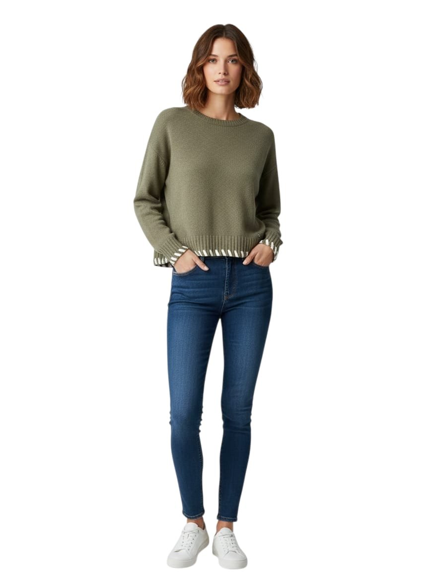 maglione verde con perfilo panna,taglia unica Spedizione Gratuita maglione verde con perfilo panna,taglia unica Spedizione Gratuita