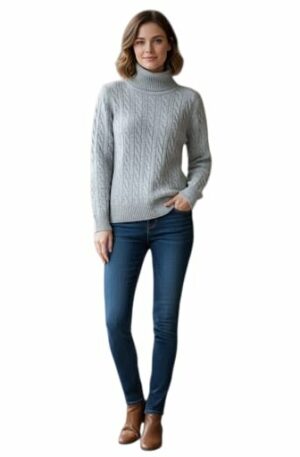 Maglione collo alto con tracce soffice caldo e morbido grigio perlato.tagli unica Spedizione Gratuita
