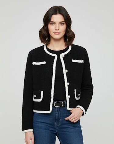 Giacca modello chanel nera e bianca con bottoni gioiello,taglia unica Spedizione Gratuita Giacca modello chanel nera e bianca con bottoni gioiello,taglia unica Spedizione Gratuita