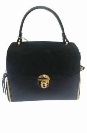 Borsa realizzata in vera pelle e camoscio nera,made Italy,  dotata di tracolla, interno foderato con tre scomparti di cui centrale con zip, tasca con zip.interna laterale misure L 26 B10 H 20 Spedizione Gratuita