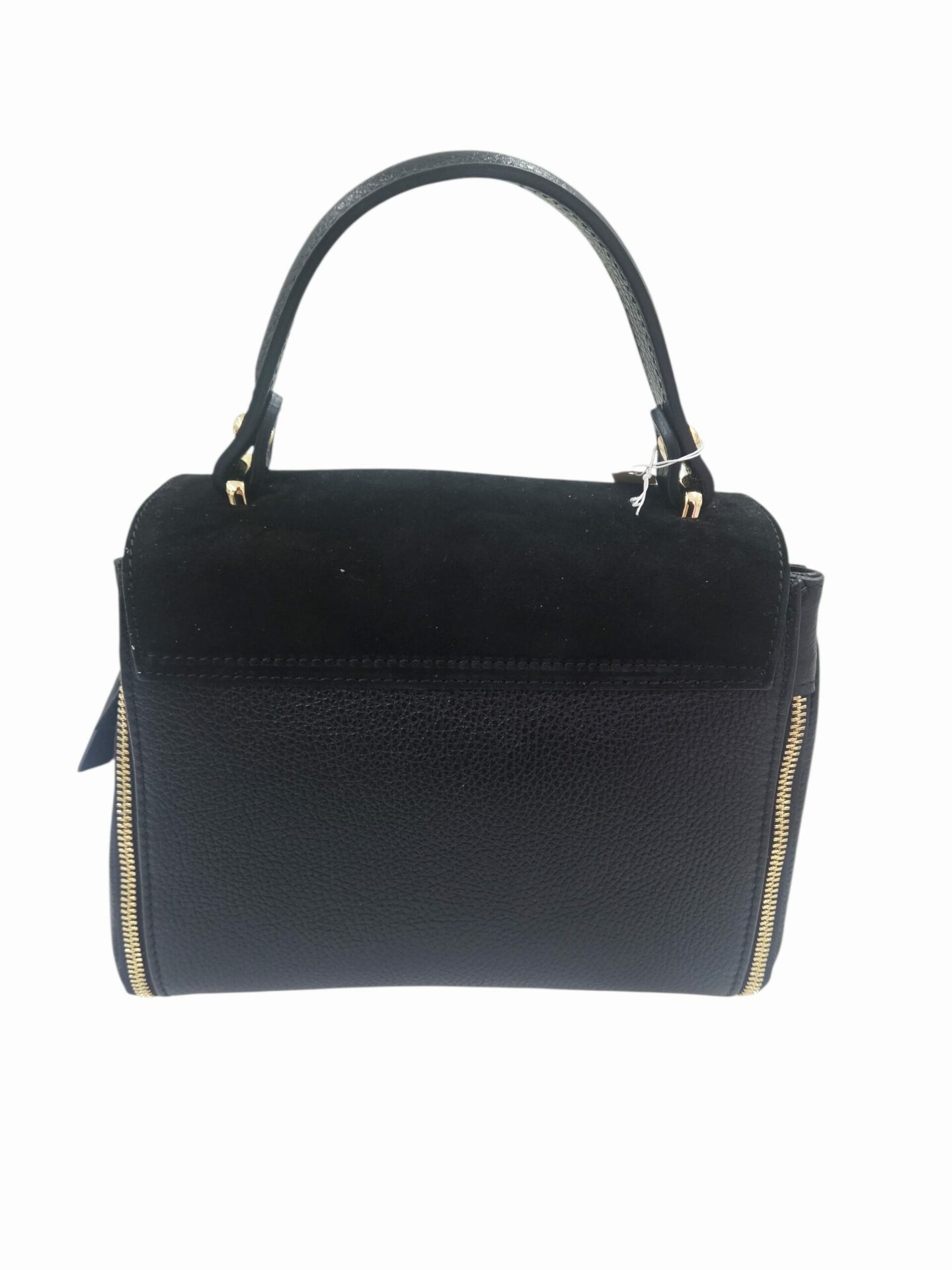 Borsa realizzata in vera pelle e camoscio nera,made Italy,  dotata di tracolla, interno foderato con tre scomparti di cui centrale con zip, tasca con zip.interna laterale misure L 26 B10 H 20 Spedizione Gratuita