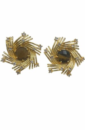 Stud earrings made with brass, zirconia and tiger's eye, length 2.5cm x 4cm, weight 12gr. Free Shipping Orecchini lobo realizzati con ottone ,zirconi e occhio di tigre lunghezza 2.5cm x 4cm peso 12gr Spedizione Gratuita