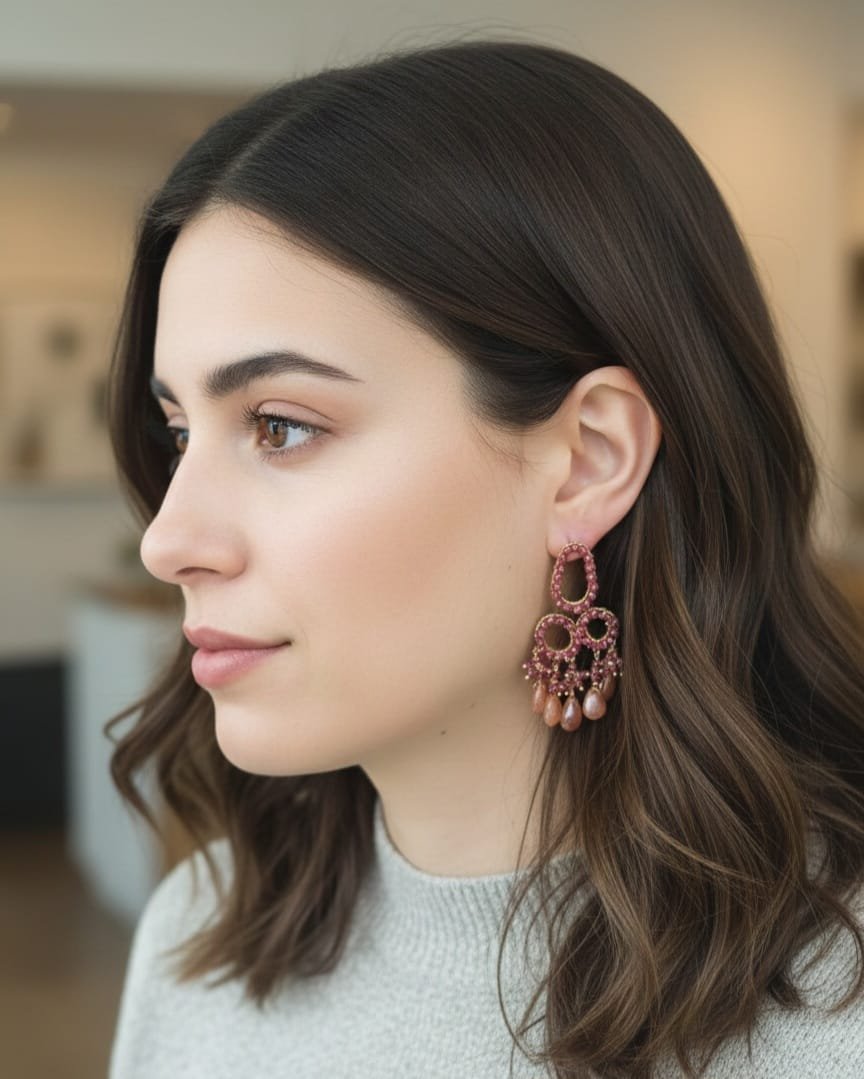 Orecchini  realizzati artigianalmente con quarzi montati su ottone 
lunghezza 5.5cm
peso 12.2gr Spedizione Gratuita