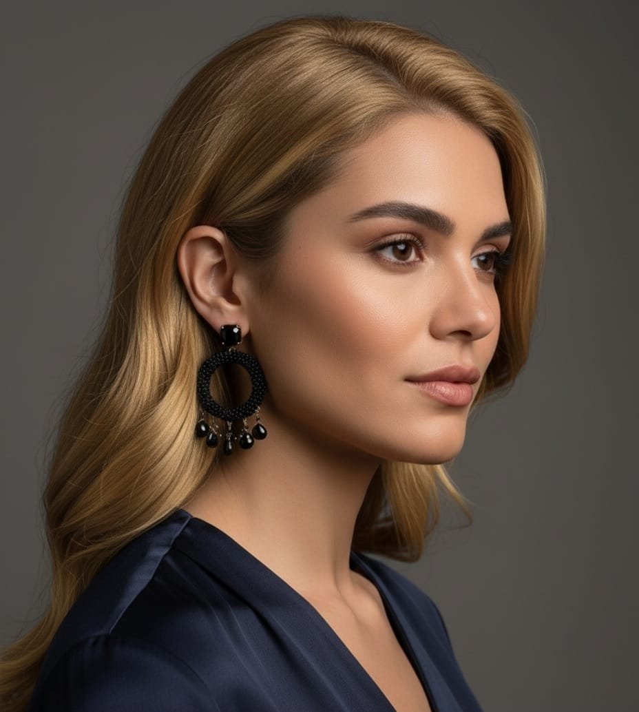 Orecchini artigianali realizzati con quarzi neri lunghezza 6cmpeso 9.3gr Spedizione Gratuita