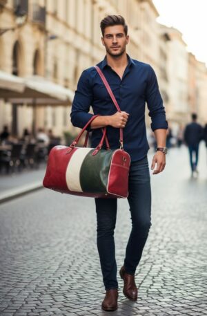 Borsone da viaggio/palestra in vera pelle,made Italy, dotato di tracolla,  interno foderato con doppie tasche laterali aperte e una laterale con zip,tacchetti sulla base.misure L53 B25 H32 Spedizione Gratuita