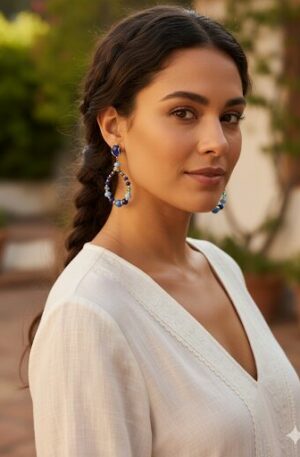 Orecchini realizzati con occhio di gatto, cristalli ed ematite, varie tonalità di azzurroLunghezza 7.5cmPeso 9.6 gr Spedizione Gratuita