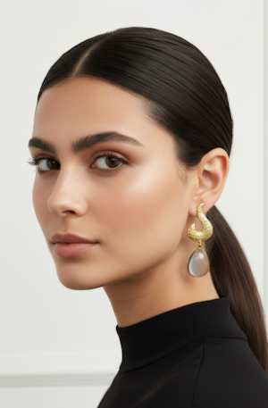 Orecchini realizzati con ottone battuto ed occhio di gatto neutro.Peso 6.8grLunghezza 6cm Spedizione Gratuita