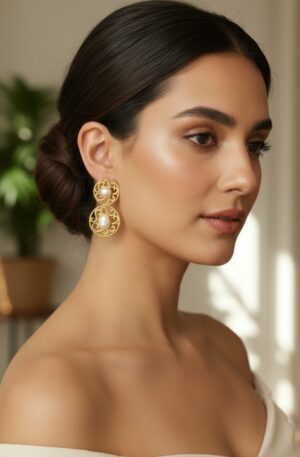 Orecchini realizzati con lavorazione in ottone e perle barocche incastonatepeso 8.9grLunghezza 5cm Spedizione Gratuita