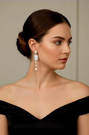 Orecchini  realizzati con cammeo con volto scolpito e perle di fiume e barocche. Perno con ago e farfalla con perla su base in ottonelunghezza 8cmpeso 6.7gr Spedizione Gratuita