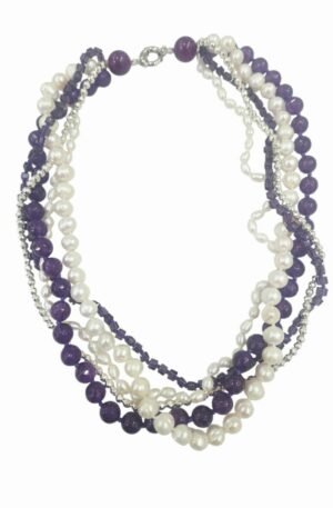 Collana girocollo multi fili in agata e cristalli viola, ematite e perle di fiume. Spedizione Gratuita Collana girocollo multi fili in agata e cristalli viola, ematite e perle di fiume. Spedizione Gratuita