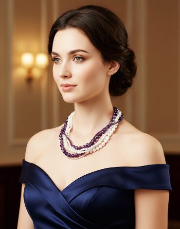 Collana girocollo multi fili in agata e cristalli viola, ematite e perle di fiume. Spedizione Gratuita Collana girocollo multi fili in agata e cristalli viola, ematite e perle di fiume. Spedizione Gratuita