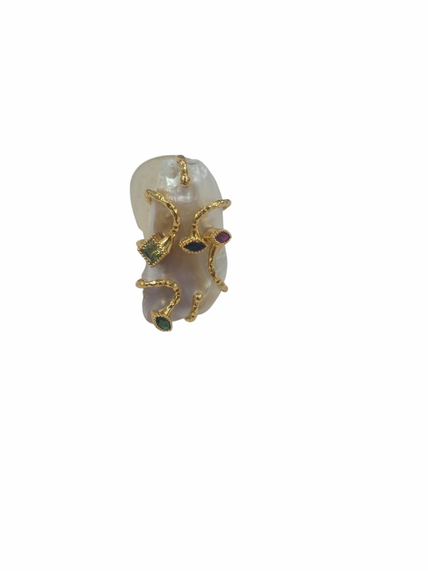 Anello reagolabole realizzato su base in ottone con perla scaramazza e quarzi multicolore Spedizione Gratuita