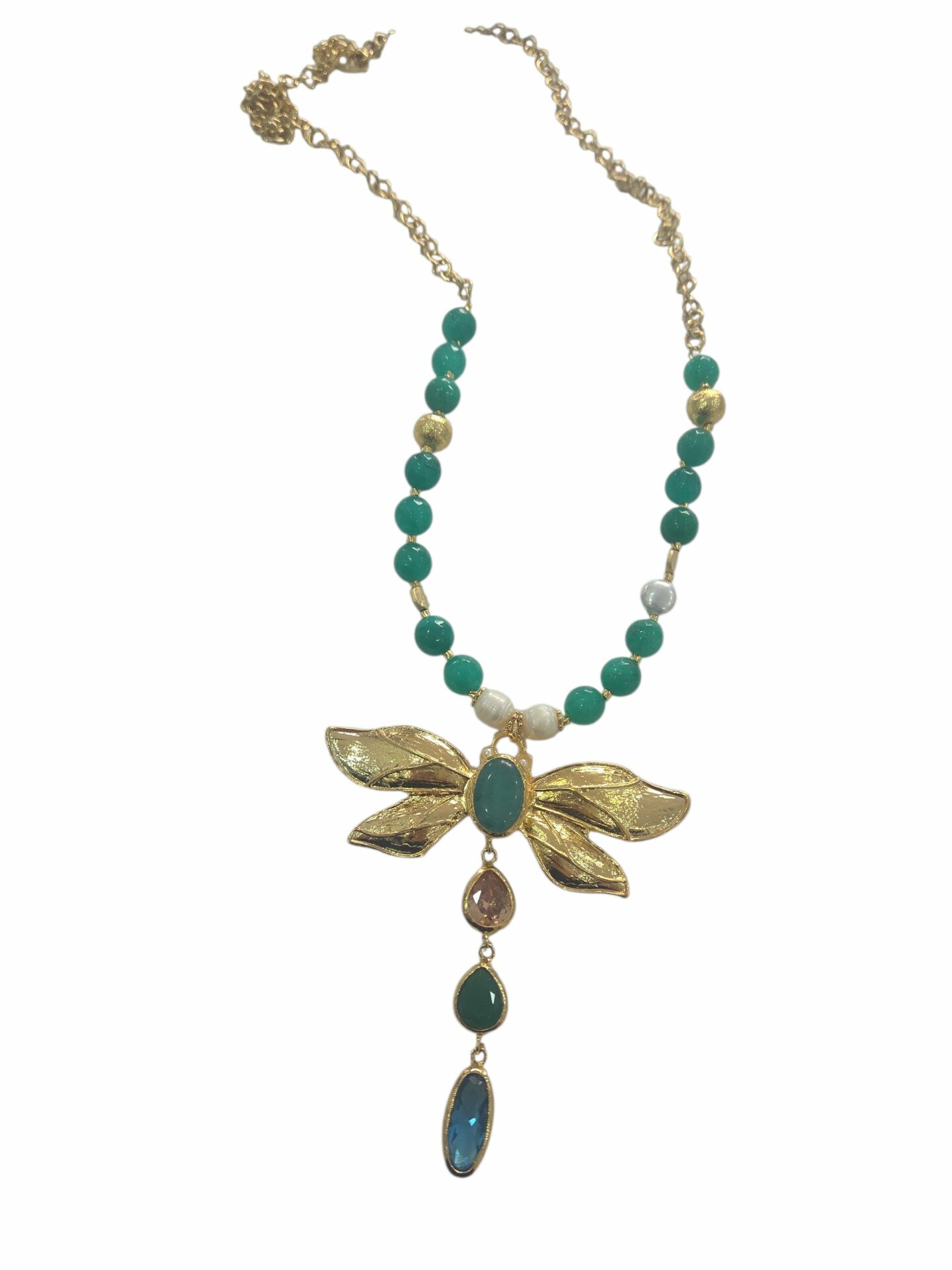 Collana lunga, possibilità di farla anche corta realizzata con agata verde, perle di fiume,ematite e ciondolo libellula in ottone con quarzi e pietre naturali.
lunghezza collana 76cm
lunghezza ciondolo 9 cm Spedizione Gratuita Collana lunga, possibilità di farla anche corta realizzata con agata verde, perle di fiume,ematite e ciondolo libellula in ottone con quarzi e pietre naturali.
lunghezza collana 76cm
lunghezza ciondolo 9 cm Spedizione Gratuita