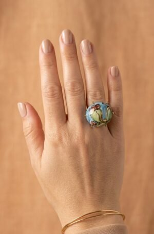 Anello regolabile su base in ottone con cactus dipinti su ceramica di Caltagirone. Spedizione Gratuita Anello regolabile su base in ottone con cactus dipinti su ceramica di Caltagirone. Spedizione Gratuita