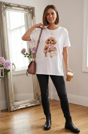 T- shirt manica corta in cotone stampata con strass,taglia unica vestibilità morbida Spedizione Gratuita